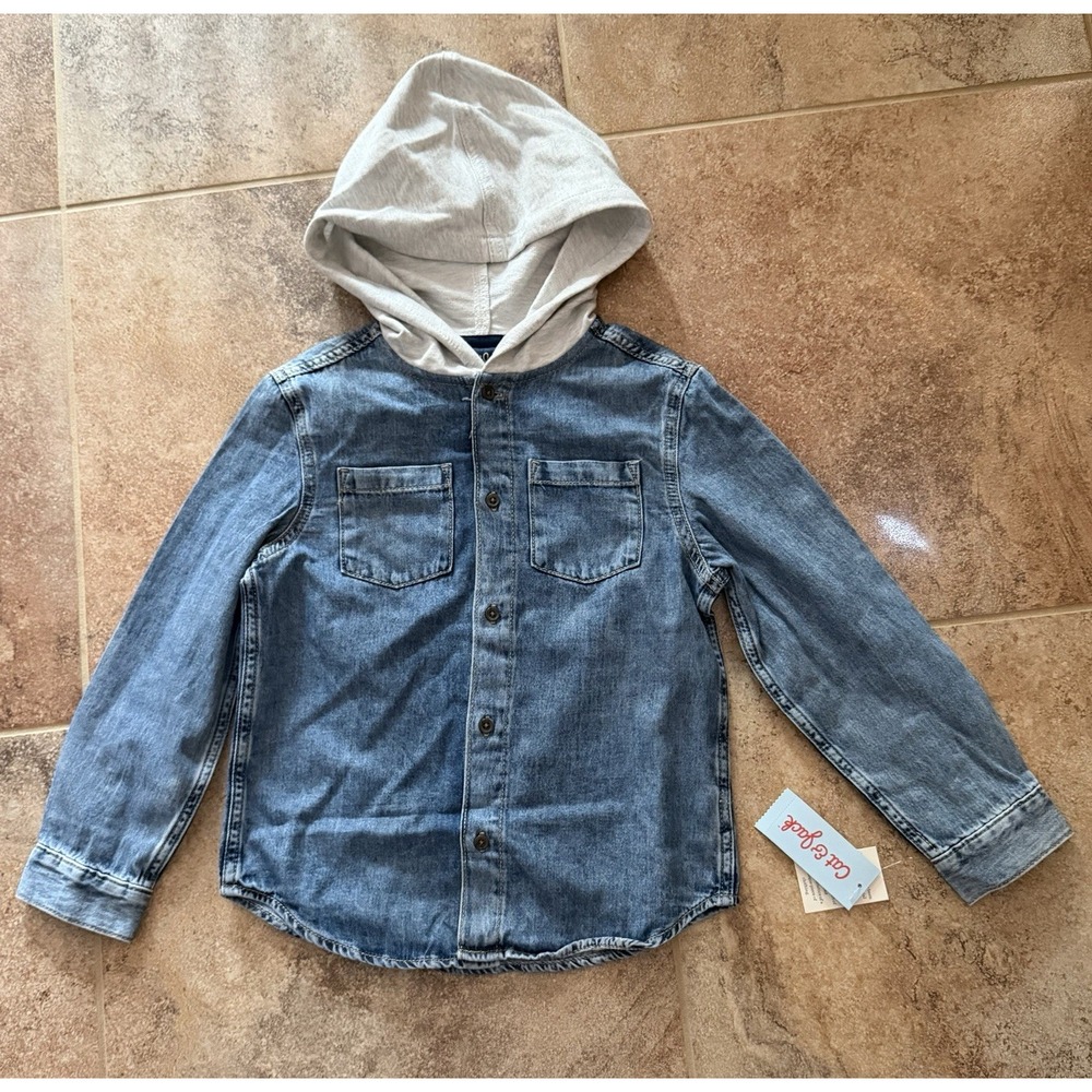 Cat & Jack Boy's Chambray Hooded Shacket Medium Wash Size S (6/7) NWT